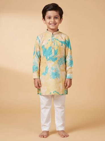 Yellow printed kurtas with fresh style for boys