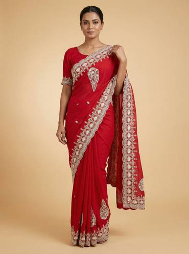 Red Impactful Embroidered Saree