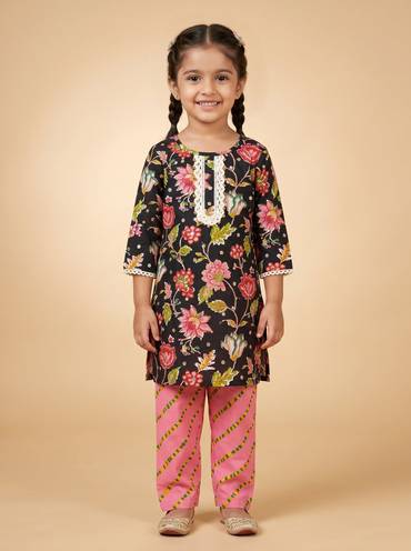 Pink salwar sets with playful prints for girls