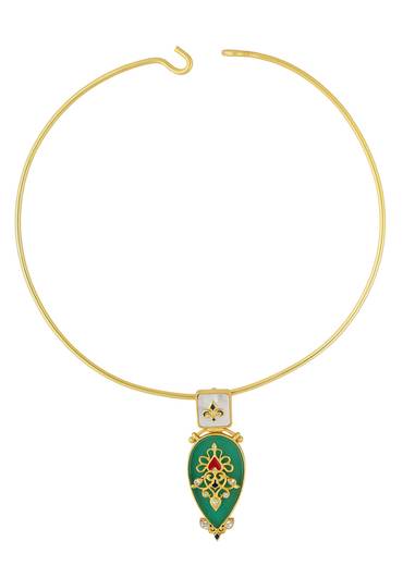 Antique Gold Green Collar Necklace With Zircon Embellishment