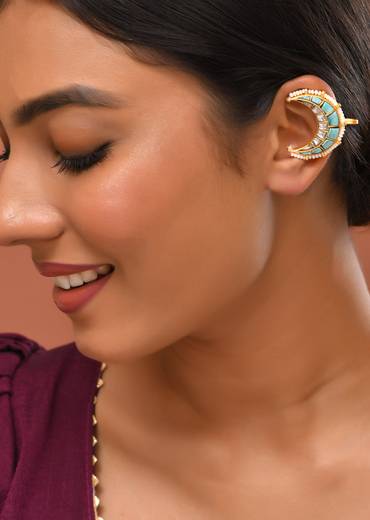 Aqua Blue Gold Earrings With Pachi Kundan