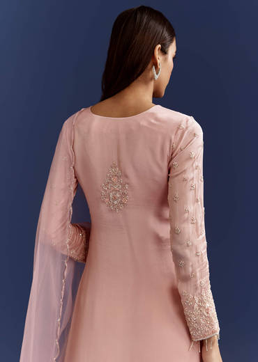 Baby Pink Moti Embroidered Work Kurta Set With Dupatta