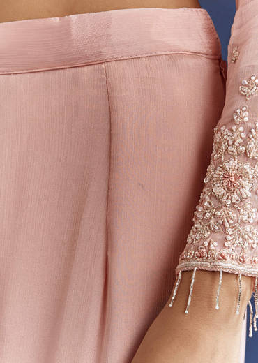 Baby Pink Moti Embroidered Work Kurta Set With Dupatta