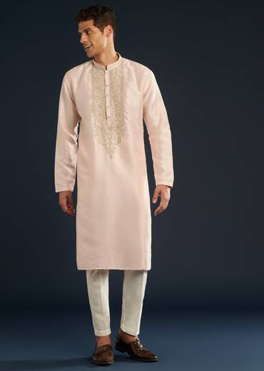 Baby Pink Silk Kurta Set with Resham Thread Accents