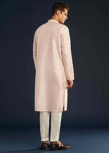 Baby Pink Silk Kurta Set with Resham Thread Accents