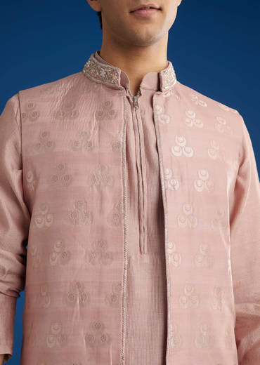 Banarasi Silk Jacket Kurta Set With Front Zip Closure