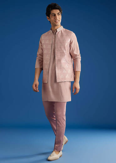Banarasi Silk Jacket Kurta Set With Front Zip Closure