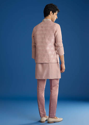 Banarasi Silk Jacket Kurta Set With Front Zip Closure