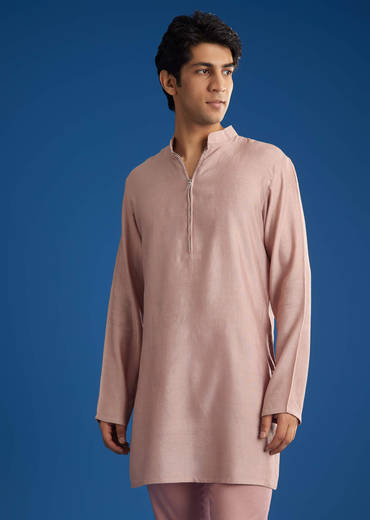 Banarasi Silk Jacket Kurta Set With Front Zip Closure