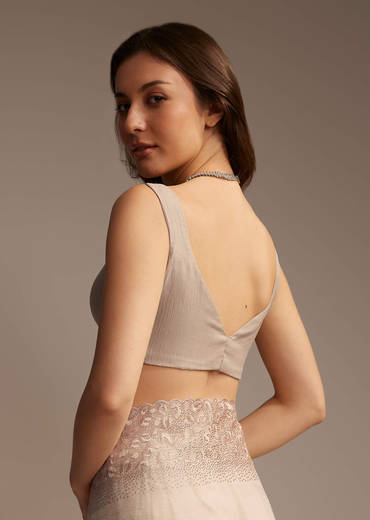 Beige Chiffon Embellished Saree with Resham Cutwork