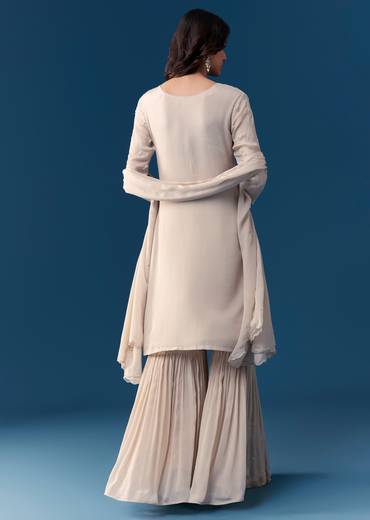 Beige Chinon Sharara Set With Cut Dana And Sequins Work