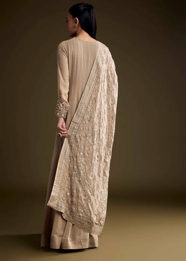 Beige Georgette Anarkali Suit With Sequins And Thread Embroidery