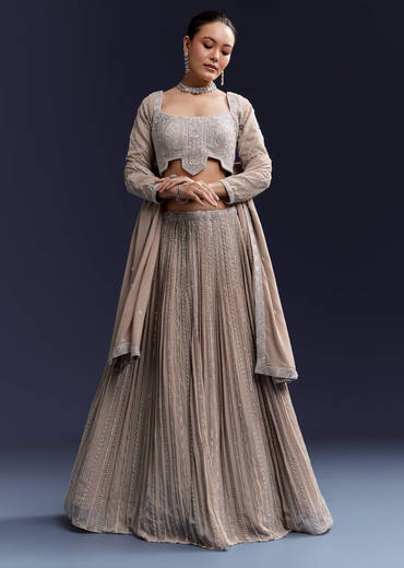 Beige Georgette Bridesmaid Lehenga Set With Sequin Embroidery