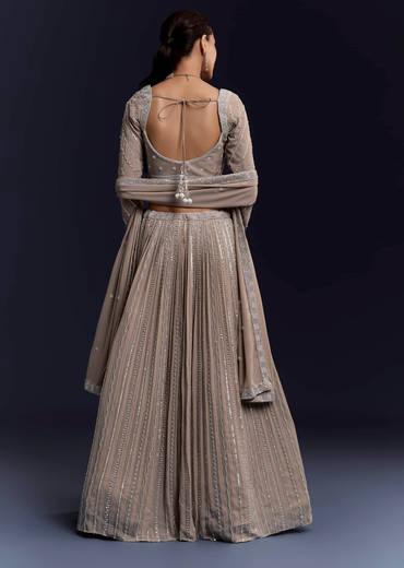 Beige Georgette Bridesmaid Lehenga Set With Sequin Embroidery