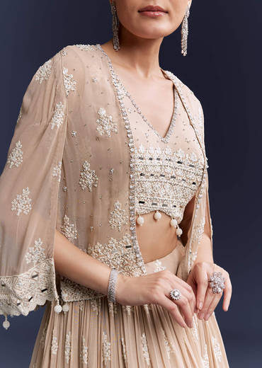 Beige Georgette Bridesmaid Lehenga With Thread And Sequins Work