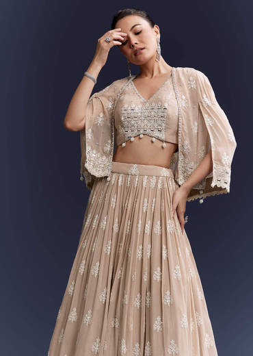 Beige Georgette Bridesmaid Lehenga With Thread And Sequins Work