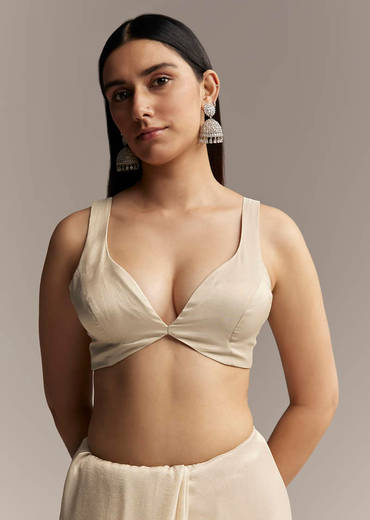 Beige Georgette Tissue Saree With Painted Florals And Sequin Embroidery