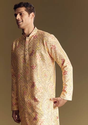 Beige Linen Kurta Set With Minimalist Detailing