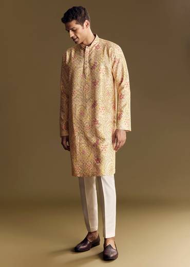 Beige Linen Kurta Set With Minimalist Detailing