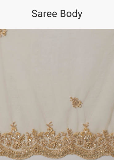 Beige Net Saree With All Over Heavy Embroidery
