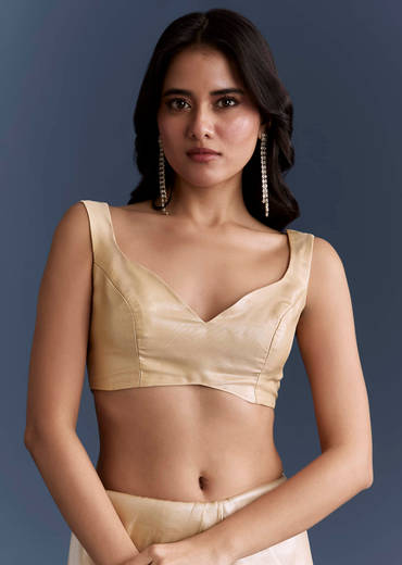 Beige Net Saree With Heavy Hand Embroidery