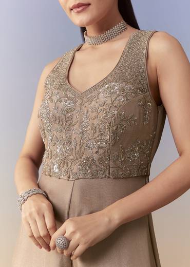 Beige Sequin Embroidered Jumpsuit