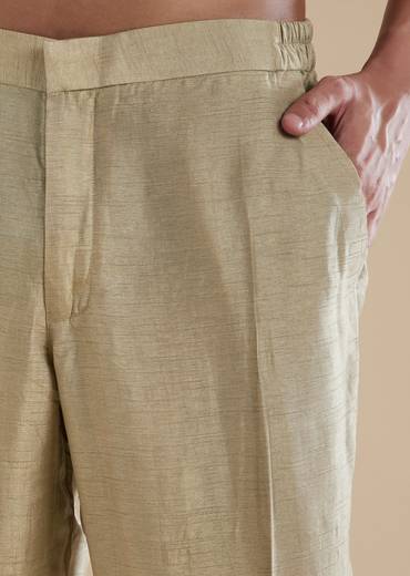 Beige Silk Indowestern Set With Cutwork Leather Detailing