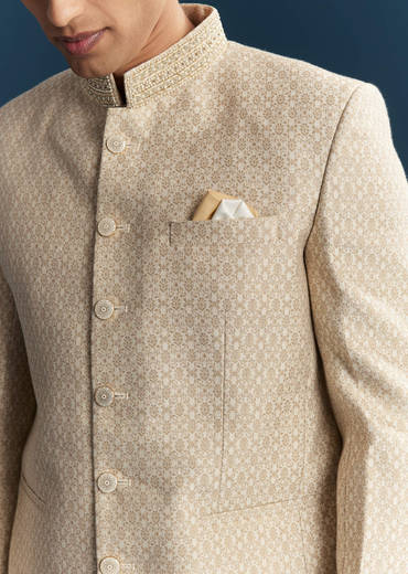Beige Silk Jodhpuri Suit For Men With Embroidery