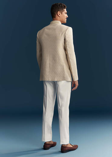 Beige Silk Jodhpuri Suit For Men With Embroidery
