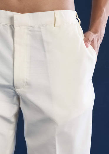 Beige Straight Kurta and Pant Set in Jacquard