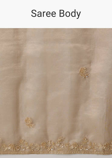 Beige Tissue Saree With Embroidered Brocade Blouse