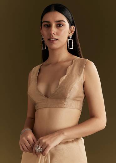 Beige Tissue Saree With Heavy Cutdana And Beads Embroidery