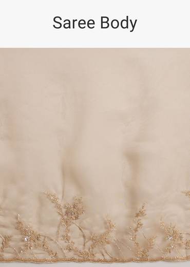 Beige Tissue Saree With Heavy Cutdana And Beads Embroidery