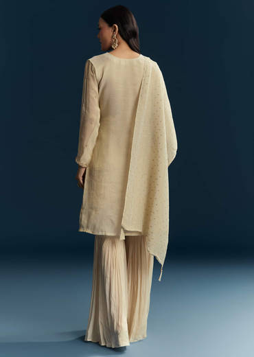 Beige Tissue Sharara Suit With Zardosi And Thread Work