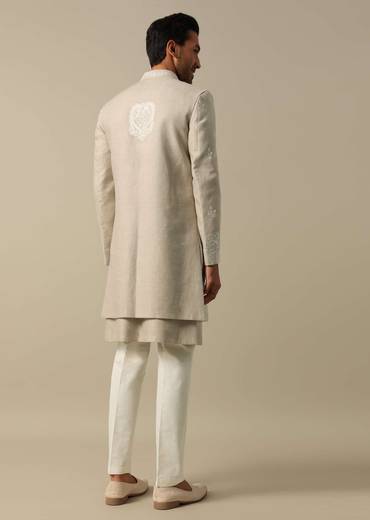 Beige Linen Indowestern Sherwani Set