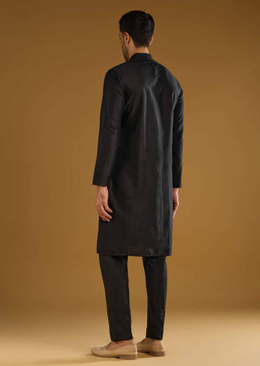 Black Banarasi Silk Kurta Set For Men With Aari And Zardosi Work