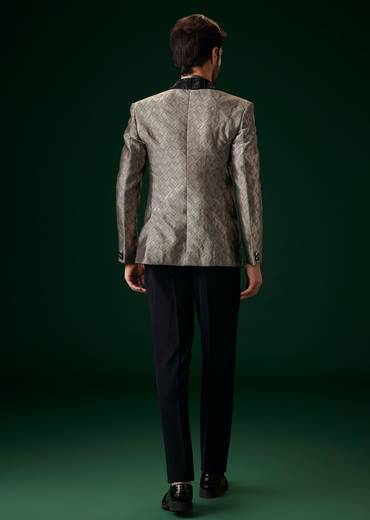 Black Banarasi Silk Tuxedo With Cut Dana And Crystal Embroidery