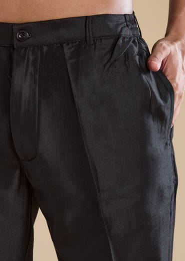 Black Bandhani Silk Mens Kurta and Pant Set