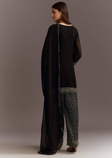 Black Beads Work Kurta Dupatta Set With Fully Beaded Pant