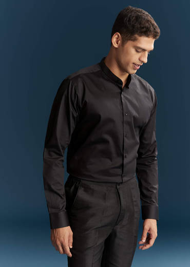 Black Corduroy Kurta Jacket Set For Men With Embroidery