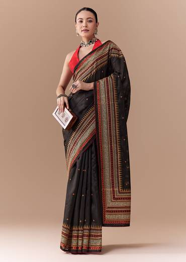 Black Cotton Linen Saree with Blouse Fabric