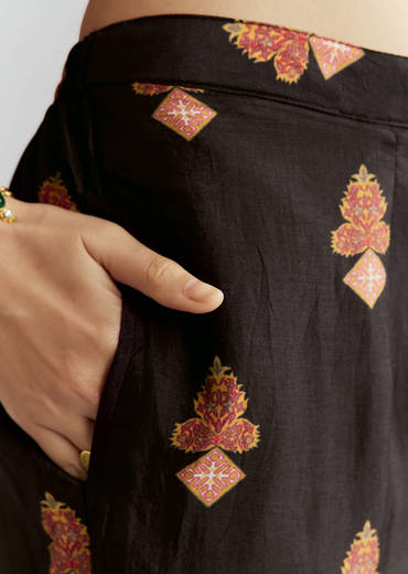 Black Crepe Printed Co Ord Set With Sequins And Beads Work