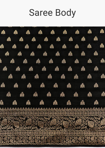 Black Dola Silk Saree With Woven Butti Work Border