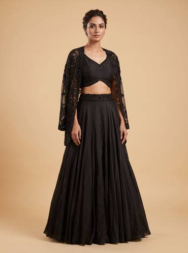 Black Embellished Jacket Set