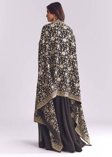 Black Georgette Anarkali Suit With Thread And Sequins Work