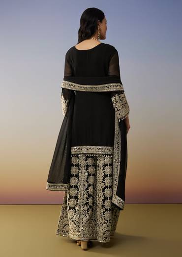 Black Georgette Palazzo Suits with Zari Work