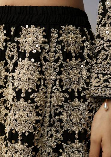 Black Georgette Palazzo Suits with Zari Work