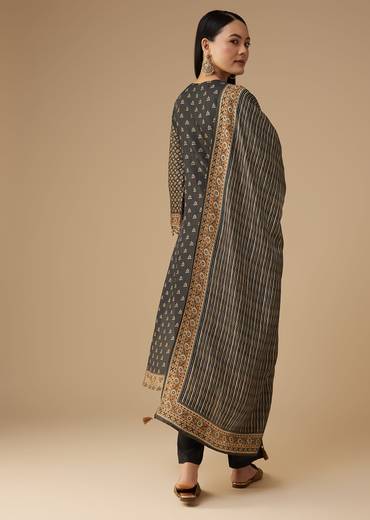 Black Indie Printed Silk Kurta Pant Set