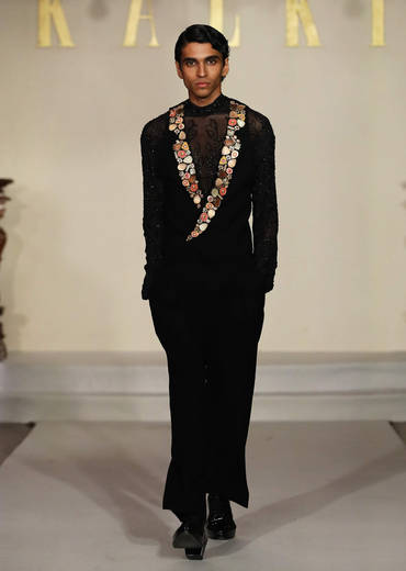 Black Indo Western Suit For Men With Stone Embroidery