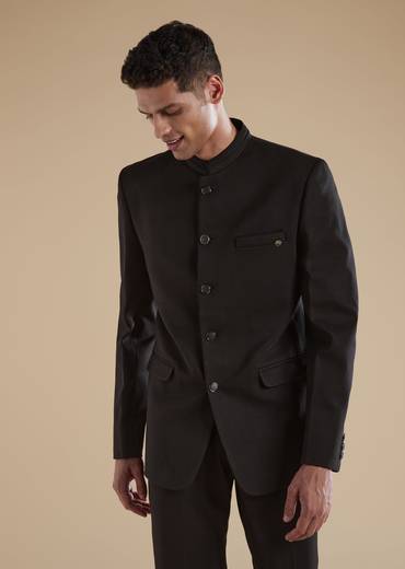Black Jodhpuri Set In Classic Plain Finish